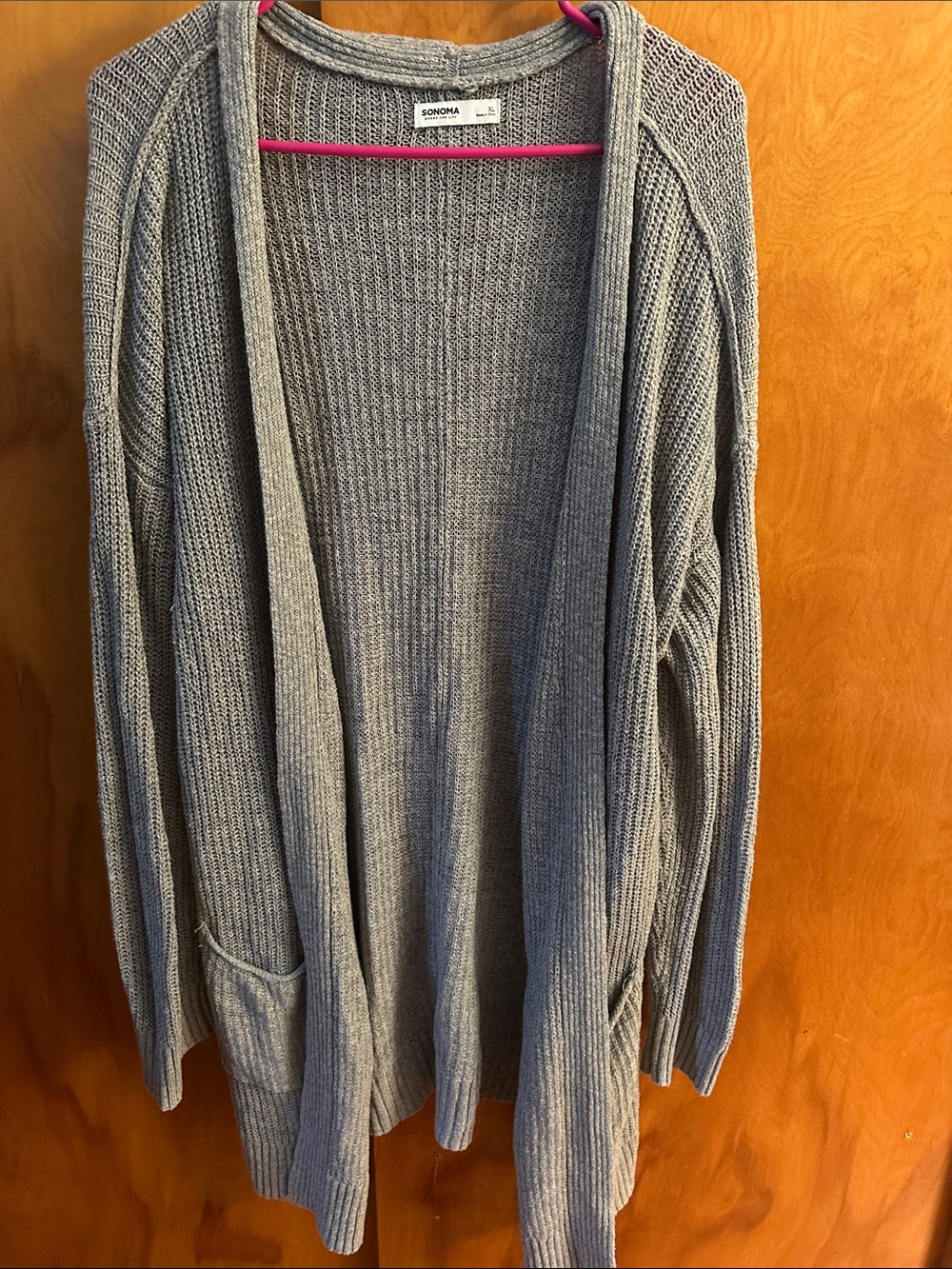 Sonoma Light Gray Open-Front Ribbed Cardigan